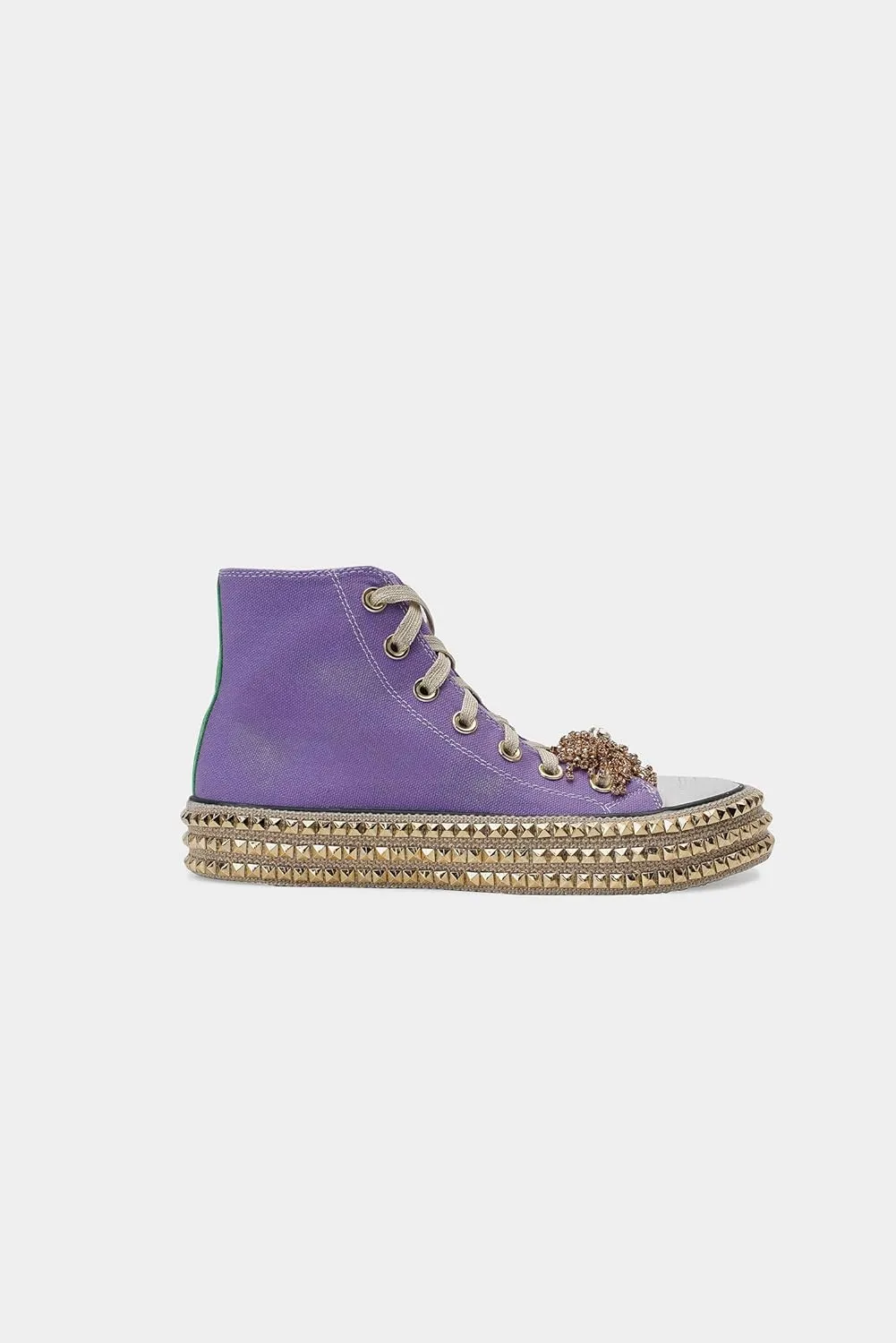 Womens High-Top Canvas Sneakers Studded Rhinestone Side Shoes Lace Up Fashion Shoes Casual Platform Ankle Boots