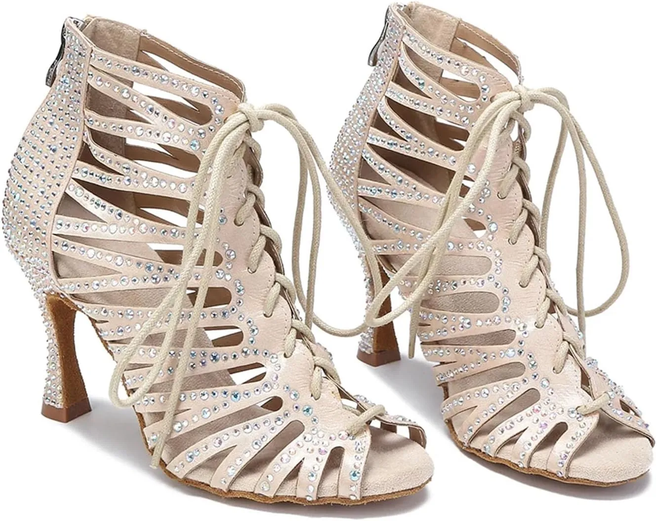 Women's Hollow-Out Ballroom Sandals - Strappy Heels with Geometric Cutouts for Summer Parties (6CM/2.36")