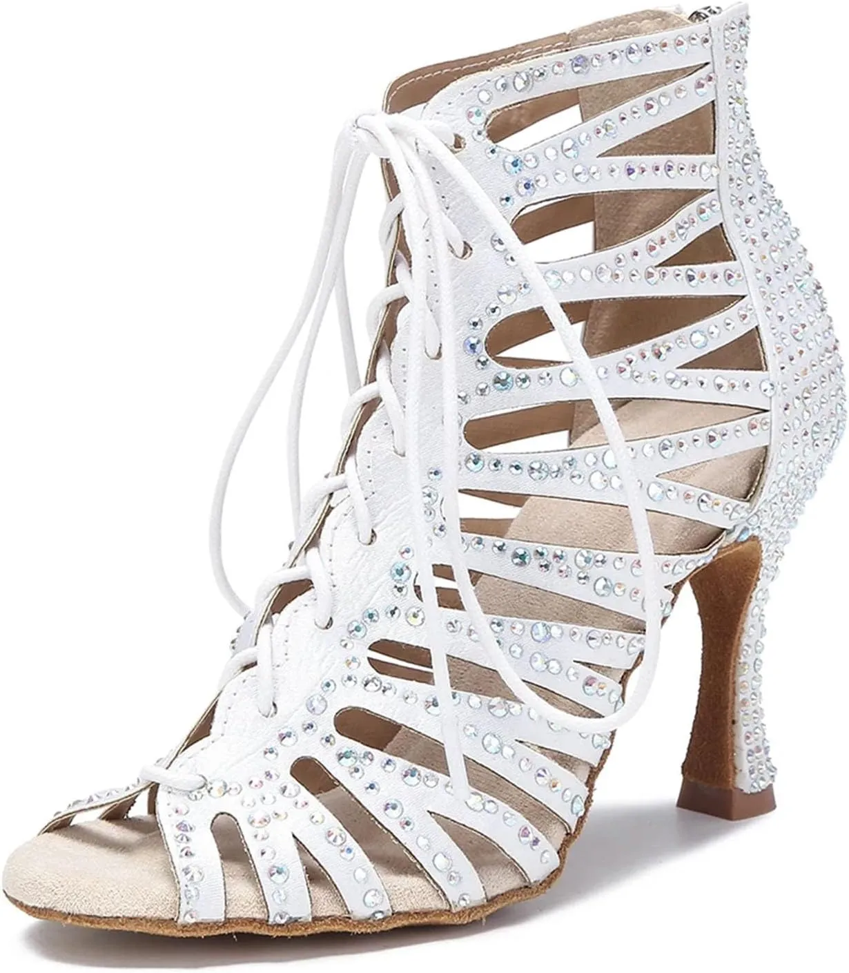 Women's Hollow-Out Ballroom Sandals - Strappy Heels with Geometric Cutouts for Summer Parties (6CM/2.36")