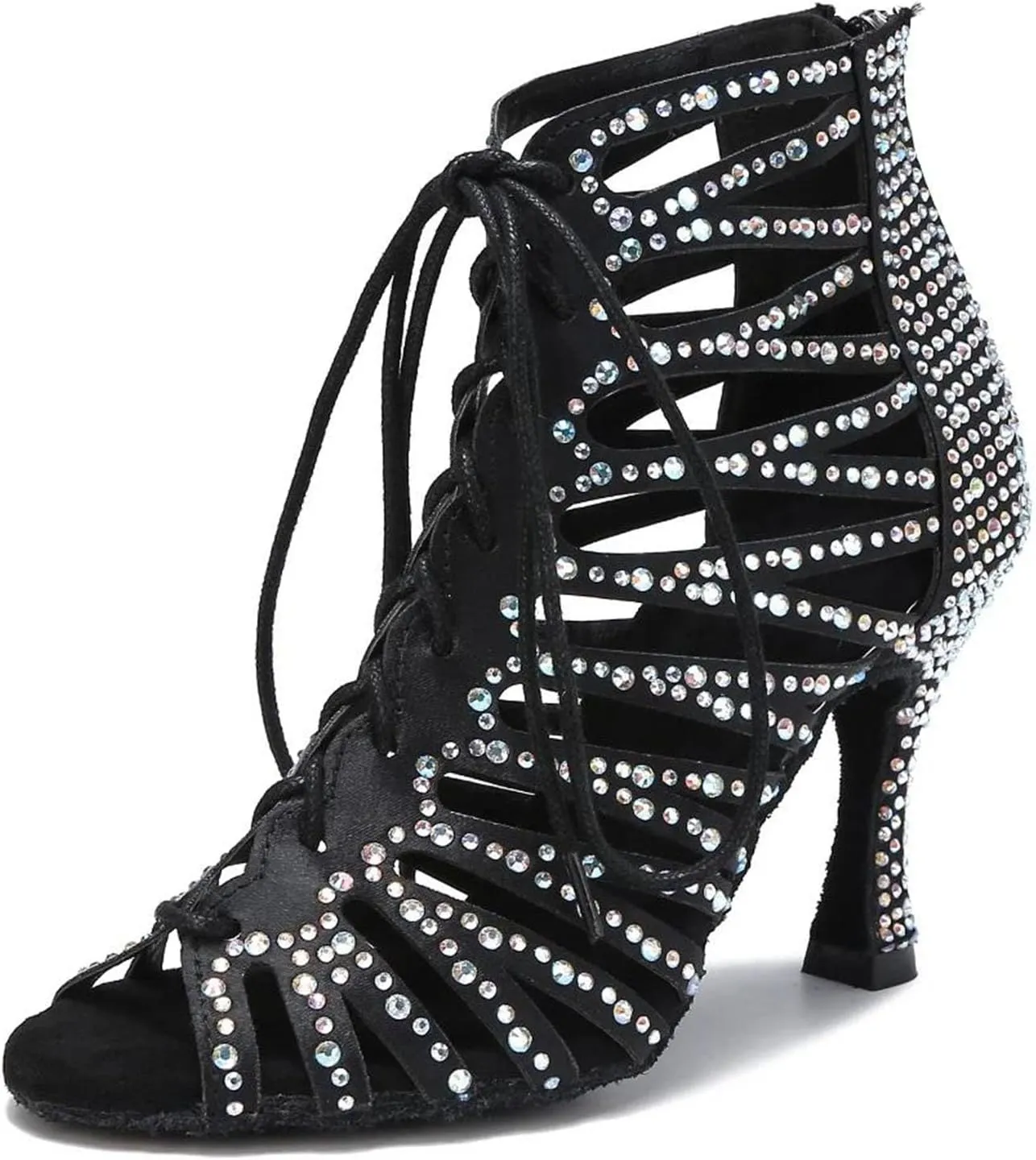 Women's Hollow-Out Ballroom Sandals - Strappy Heels with Geometric Cutouts for Summer Parties (6CM/2.36")