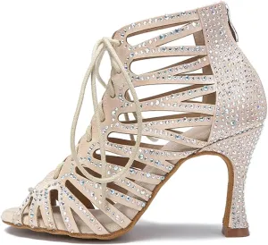 Women's Hollow-Out Ballroom Sandals - Strappy Heels with Geometric Cutouts for Summer Parties (6CM/2.36")