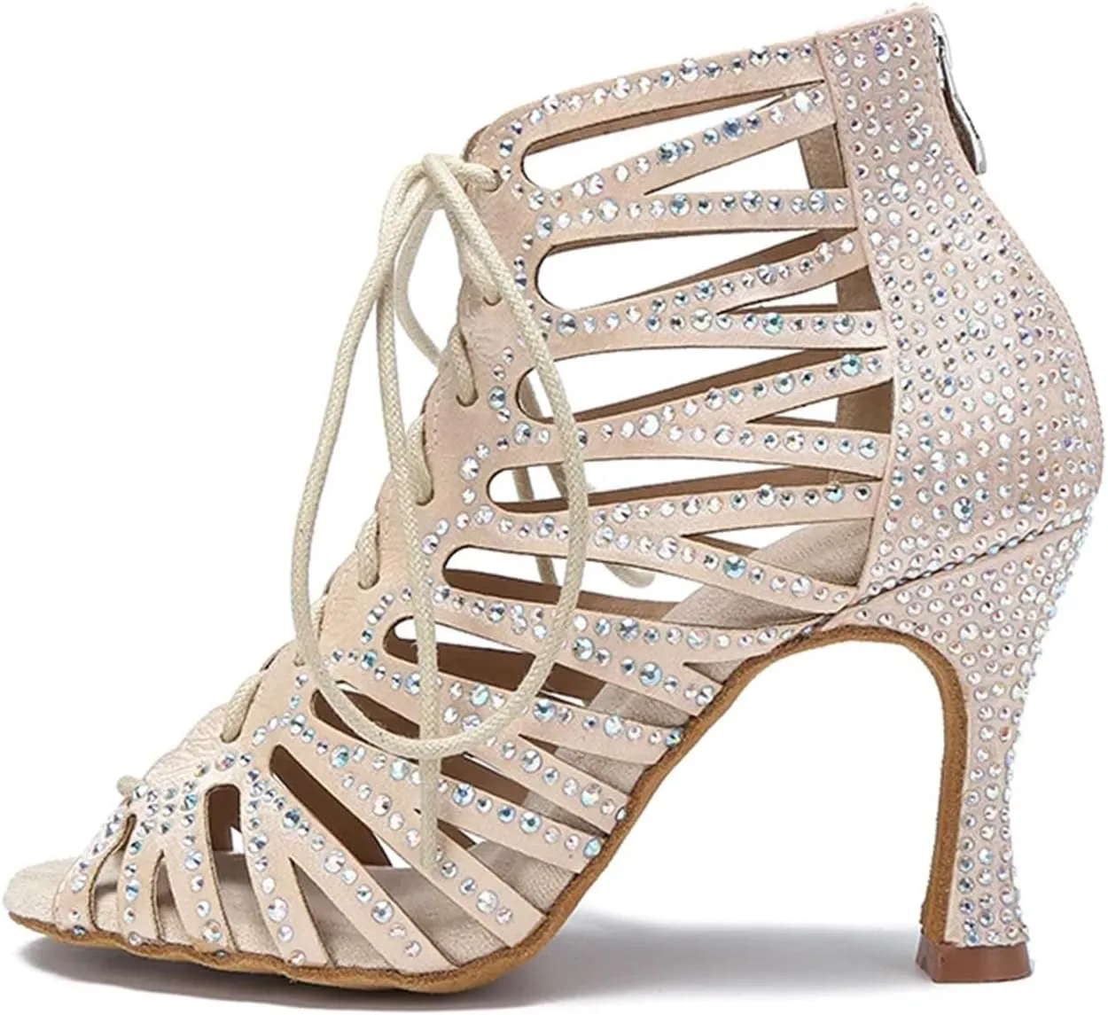 Women's Hollow-Out Ballroom Sandals - Strappy Heels with Geometric Cutouts for Summer Parties (6CM/2.36")