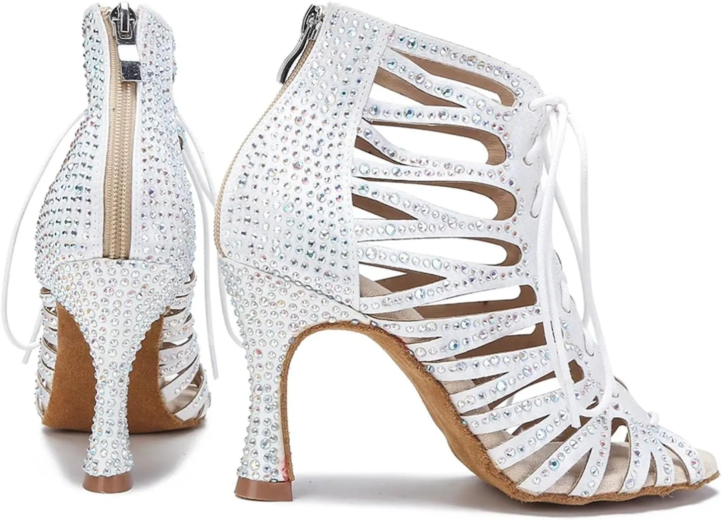 Women's Hollow-Out Ballroom Sandals - Strappy Heels with Geometric Cutouts for Summer Parties (6CM/2.36")