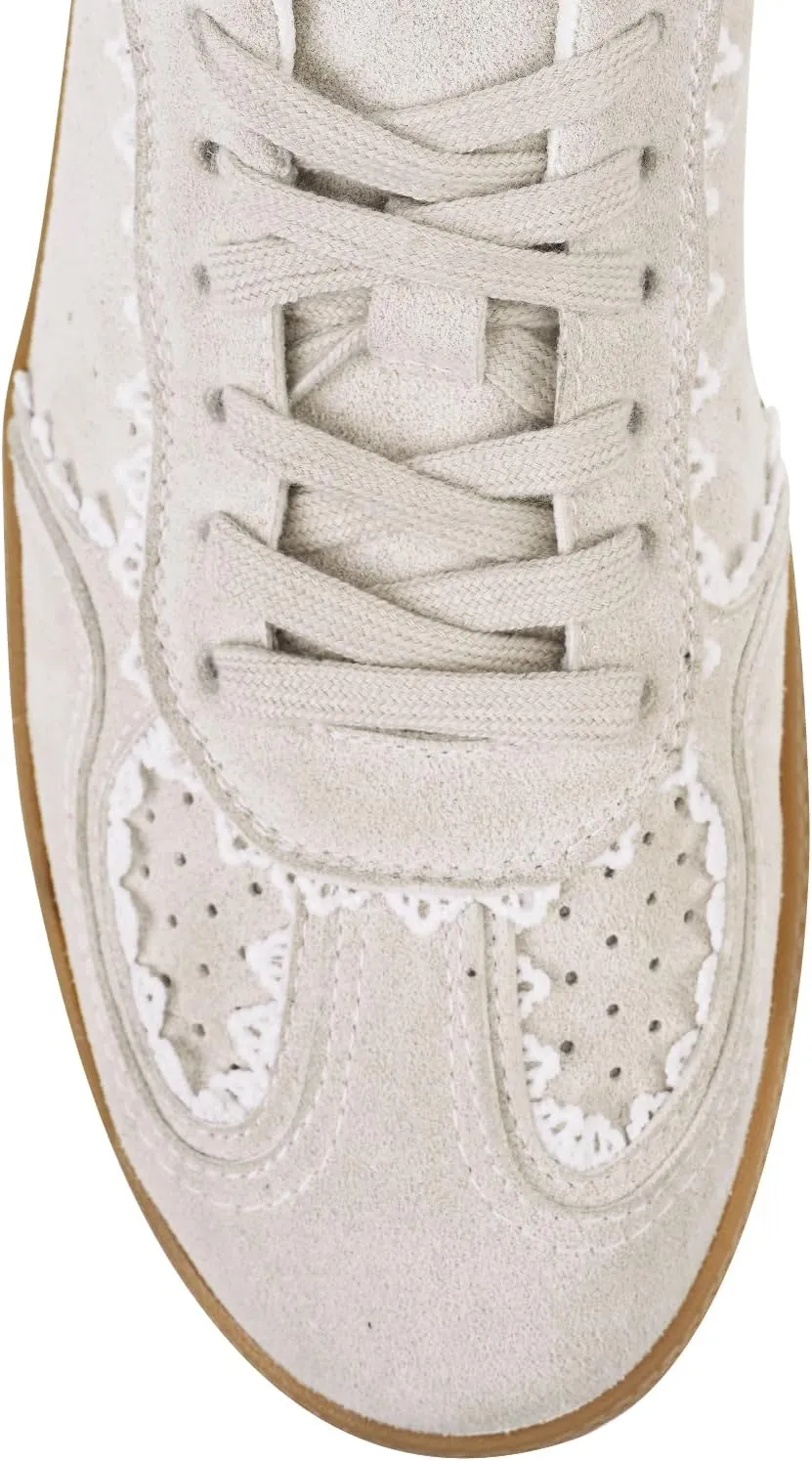 Women's Lace Detail Lace-Up Casual Sneakers - Elegant Ribbon Ribbon Lace Walking Shoes Non-Slip Sole Breathable Comfort for Daily Outfits