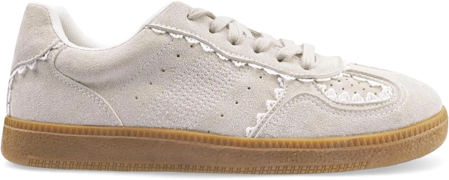 Women's Lace Detail Lace-Up Casual Sneakers - Elegant Ribbon Ribbon Lace Walking Shoes Non-Slip Sole Breathable Comfort for Daily Outfits