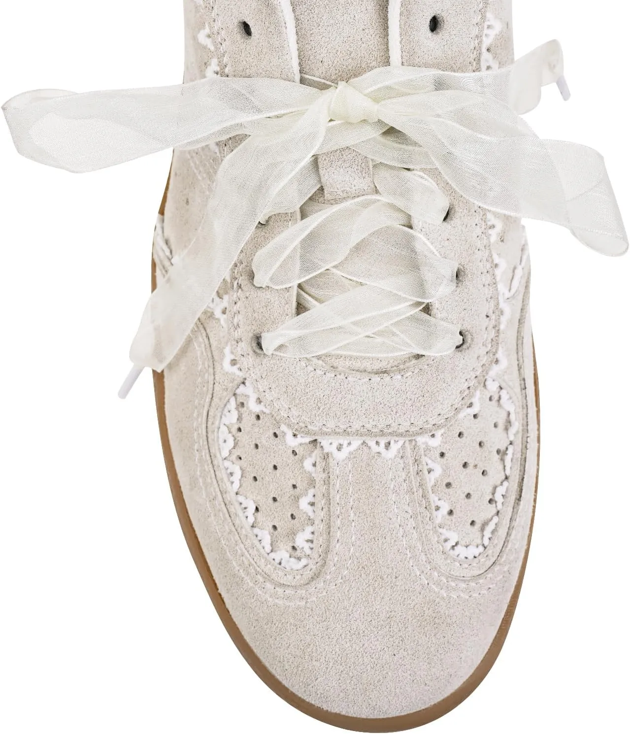 Women's Lace Detail Lace-Up Casual Sneakers - Elegant Ribbon Ribbon Lace Walking Shoes Non-Slip Sole Breathable Comfort for Daily Outfits