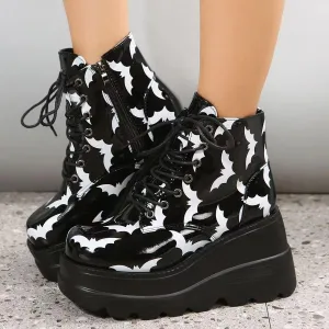 Women's Lace up Platform Goth Boots, Punk Wedge High Heel Combat Boots Booties, Gothic Ankle Boots Shoes