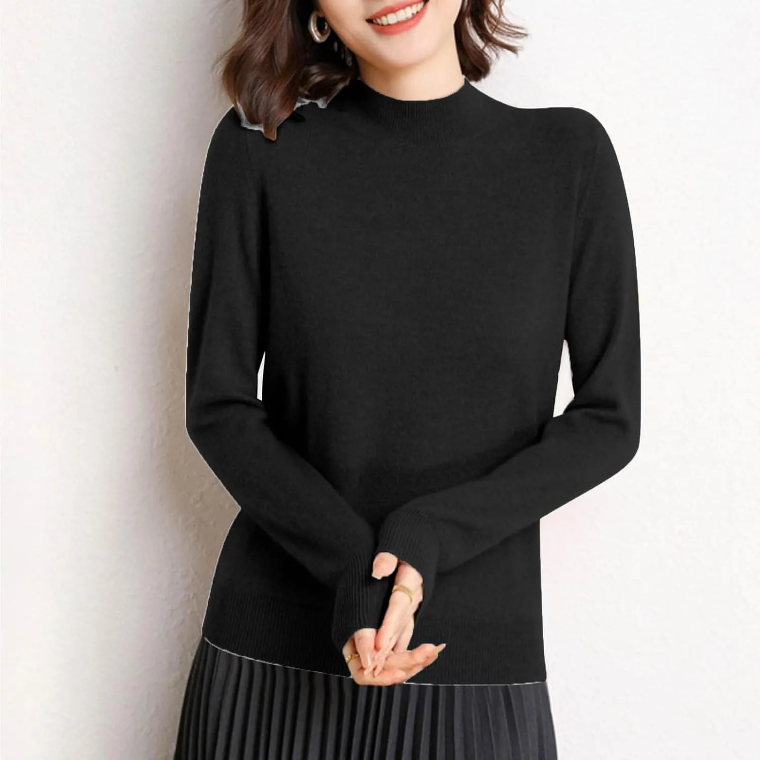 Womens Lightweight Sweaters Warm Cozy Soft Long Sleeve Mock Neck Knit Pullover Sweater Winter Basic Tee Tops