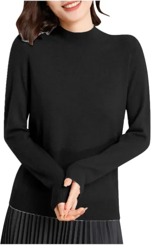 Womens Lightweight Sweaters Warm Cozy Soft Long Sleeve Mock Neck Knit Pullover Sweater Winter Basic Tee Tops