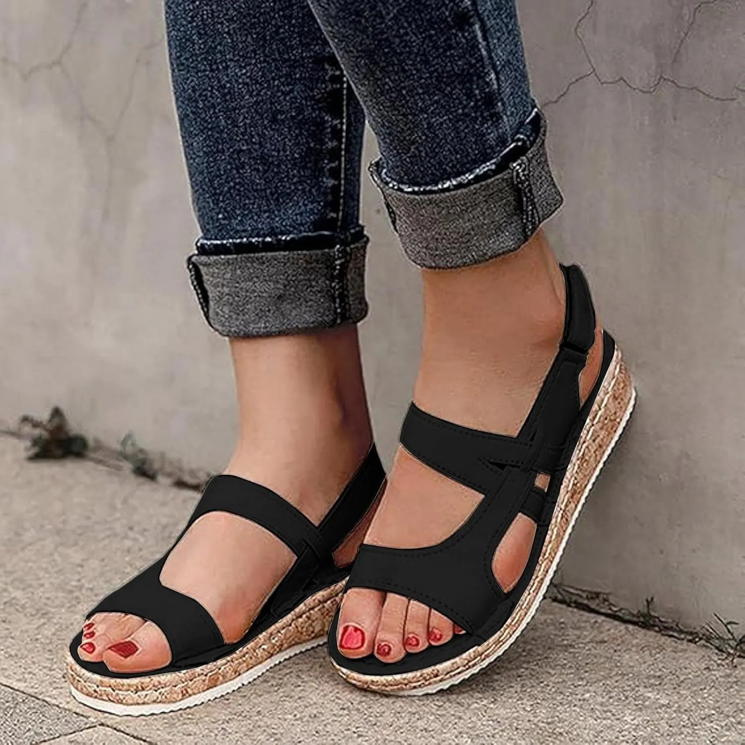 Women's Low Heel Wedge Sandals Open Toe Comfortable Casual Flatform Dress Arch Support Platform Dressy Summer Ankle Strap Womens Comfy Orthopedic Wedges Strappy Beach Shoes for Daily Wear