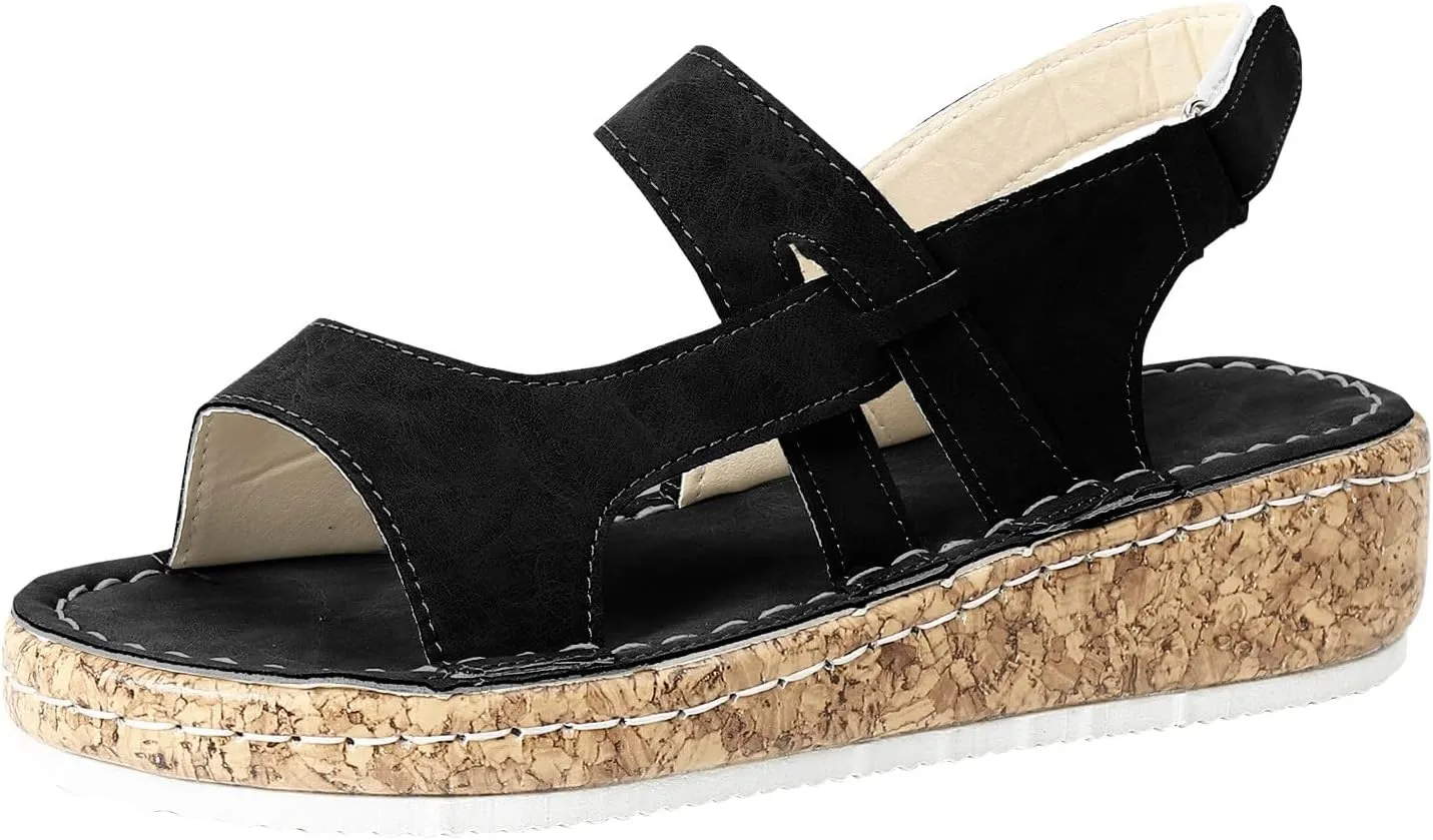 Women's Low Heel Wedge Sandals Open Toe Comfortable Casual Flatform Dress Arch Support Platform Dressy Summer Ankle Strap Womens Comfy Orthopedic Wedges Strappy Beach Shoes for Daily Wear