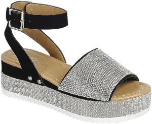 Women's Luxury Rhinestone Glitter Crystal Slide Footbed Platform Sandals (Black Nub-96, numeric_7)