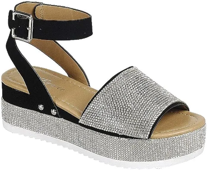 Women's Luxury Rhinestone Glitter Crystal Slide Footbed Platform Sandals (Black Nub-96, numeric_7)