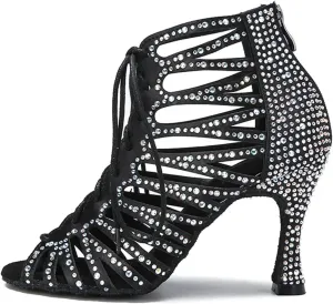 Women's Mesh & Leather Party Boots - Breathable Panels with Elastic Laces for All-Night Events (6CM/2.36")