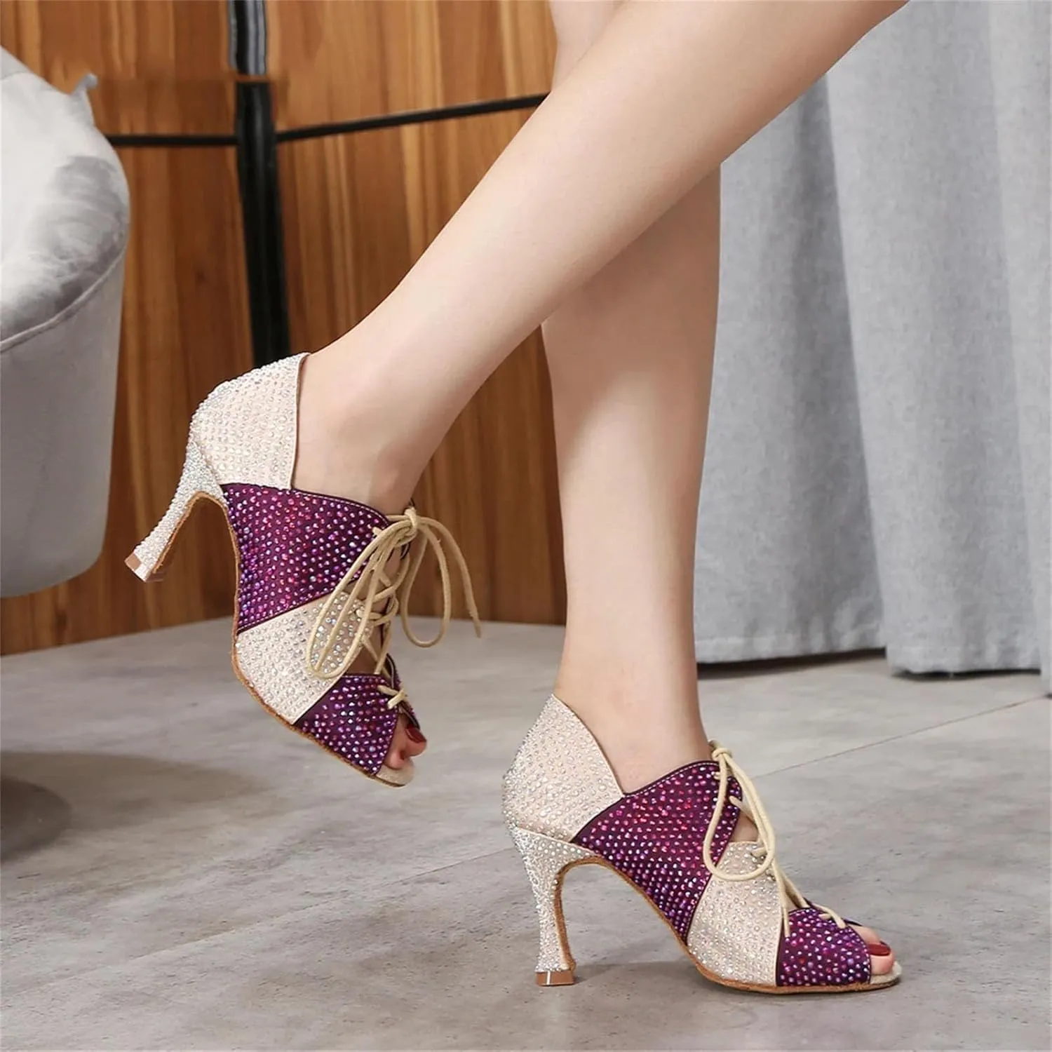 Women's Mesh Panel Performance Boots - Breathable Design with Elastic Straps for Dance Rehearsals (6CM/2.36")