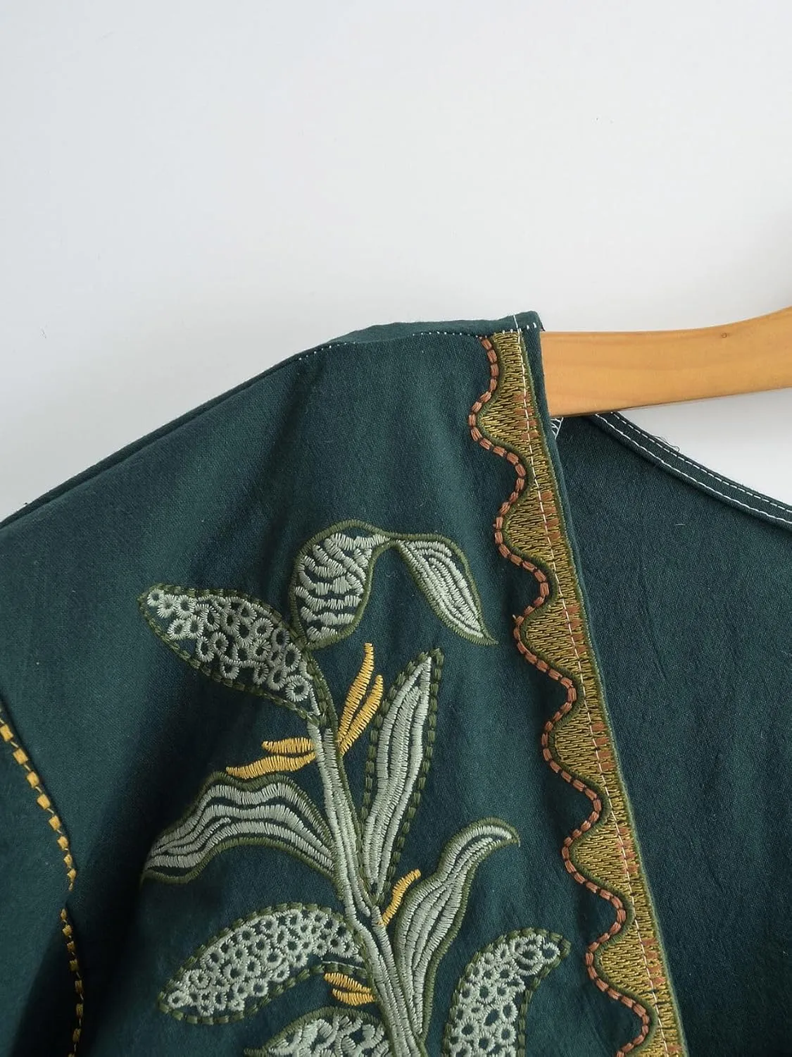 Womens Oversized Embroidered Dress with V-Neck and 3/4 Sleeves Vintage Embroidery Babydoll Dress