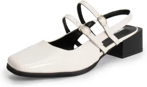 Women's Patent Leather Slingback Chunky Heels Mary Janes Pumps Buckle Closed Square Toe Low Heel Sandals Slip On Party Dress Work Shoes