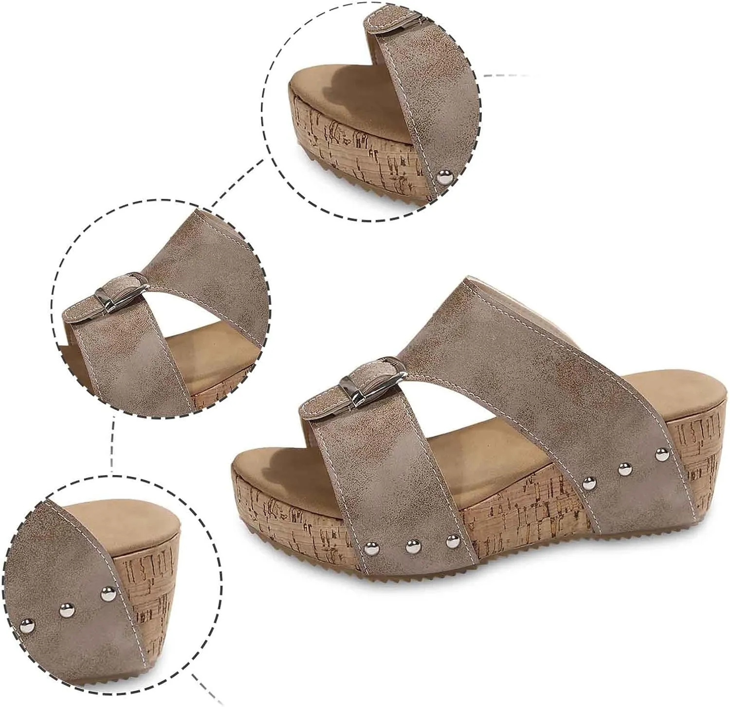Women's Platform Wedge Sandals Open Toe Slippers Casual Summer Shoes with Buckle Strap Comfortable Cork Sole for