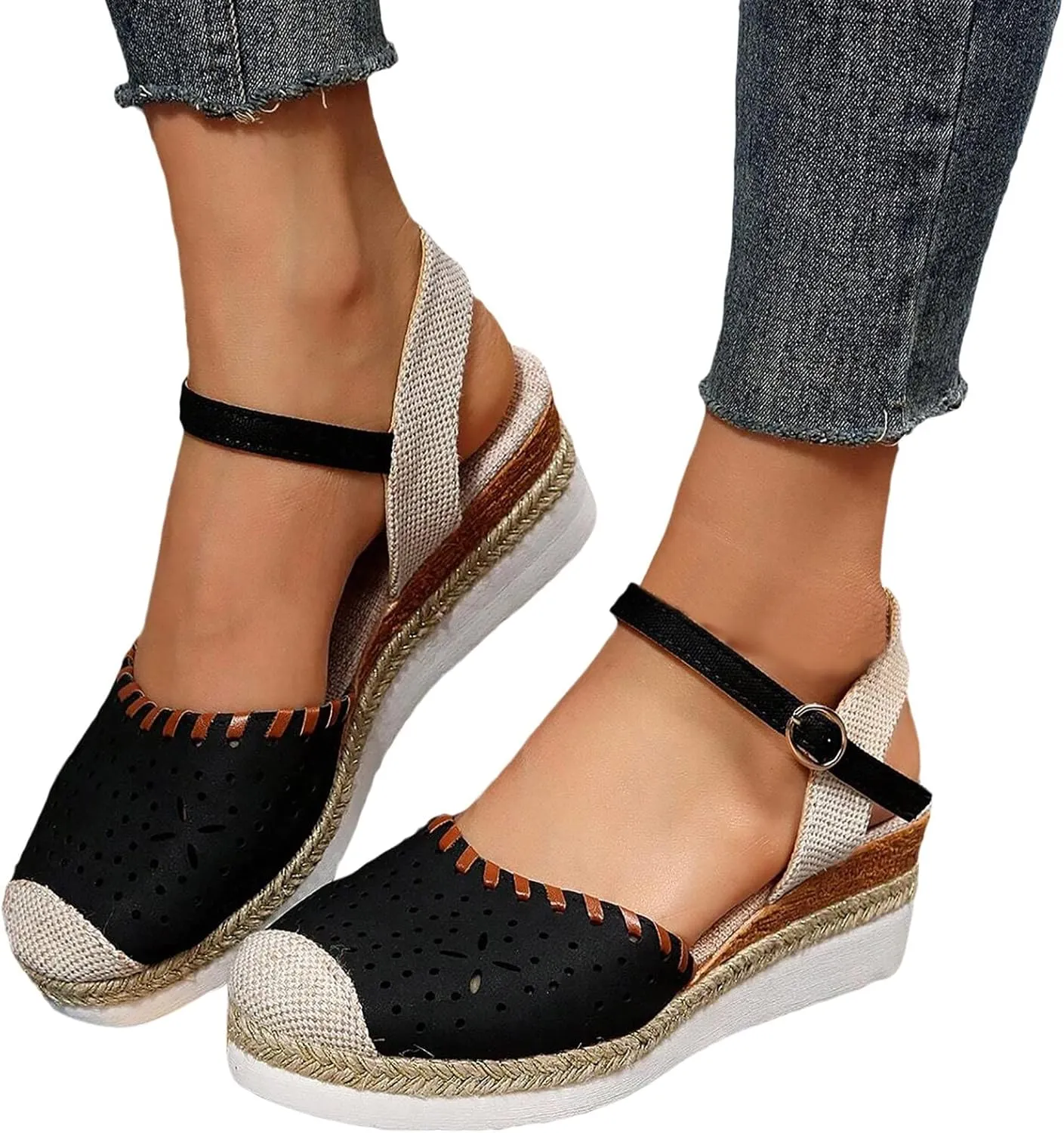 Women'S Sandals 2025 Closed Toe Platform Vacation Wedges Shoes Waterproof Espadrilles For Resort Espadrille Summer Heels