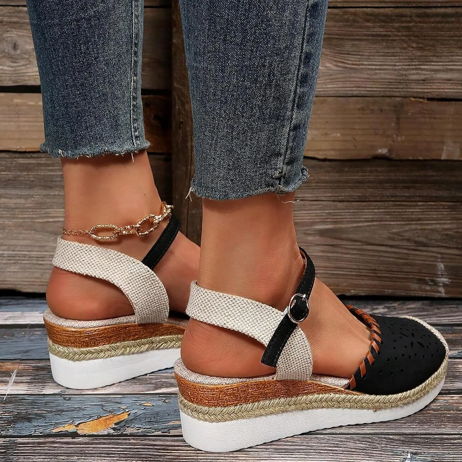 Women'S Sandals 2025 Closed Toe Platform Vacation Wedges Shoes Waterproof Espadrilles For Resort Espadrille Summer Heels