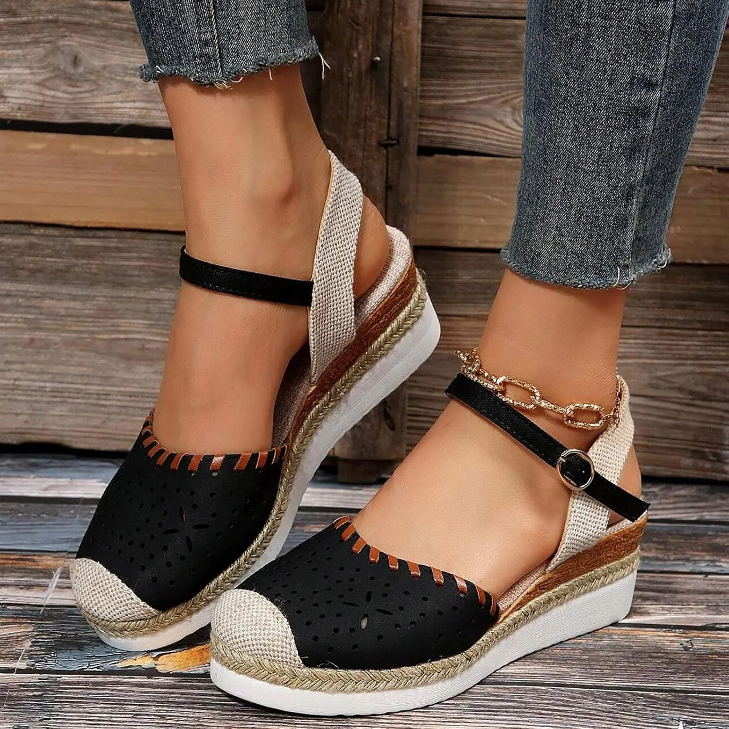 Women'S Sandals 2025 Closed Toe Platform Vacation Wedges Shoes Waterproof Espadrilles For Resort Espadrille Summer Heels