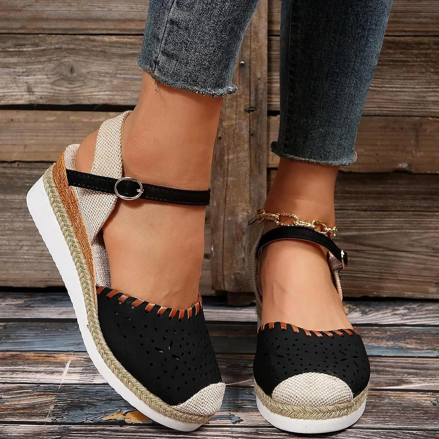 Women'S Sandals 2025 Closed Toe Platform Vacation Wedges Shoes Waterproof Espadrilles For Resort Espadrille Summer Heels