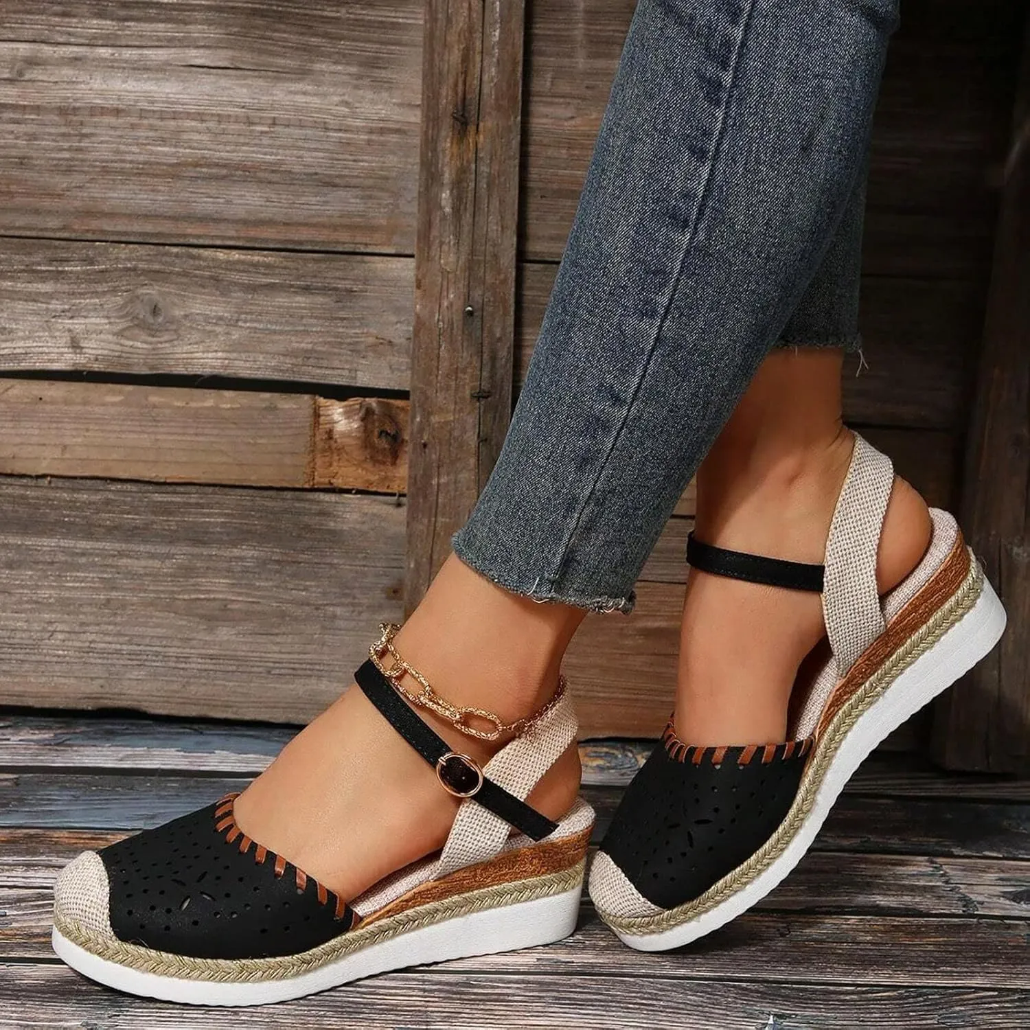 Women'S Sandals 2025 Closed Toe Platform Vacation Wedges Shoes Waterproof Espadrilles For Resort Espadrille Summer Heels
