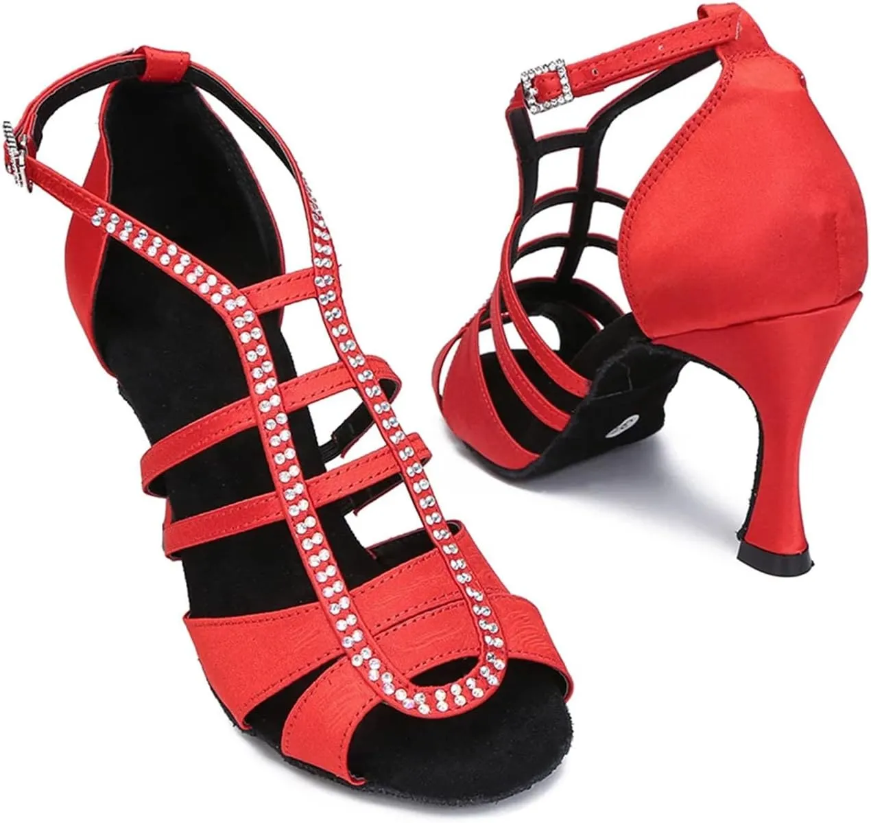 Women's Scarlet Satin Party Heels - Open-Toe Sandals with Ankle Cuffs for Bold Celebrations (6CM/2.36")