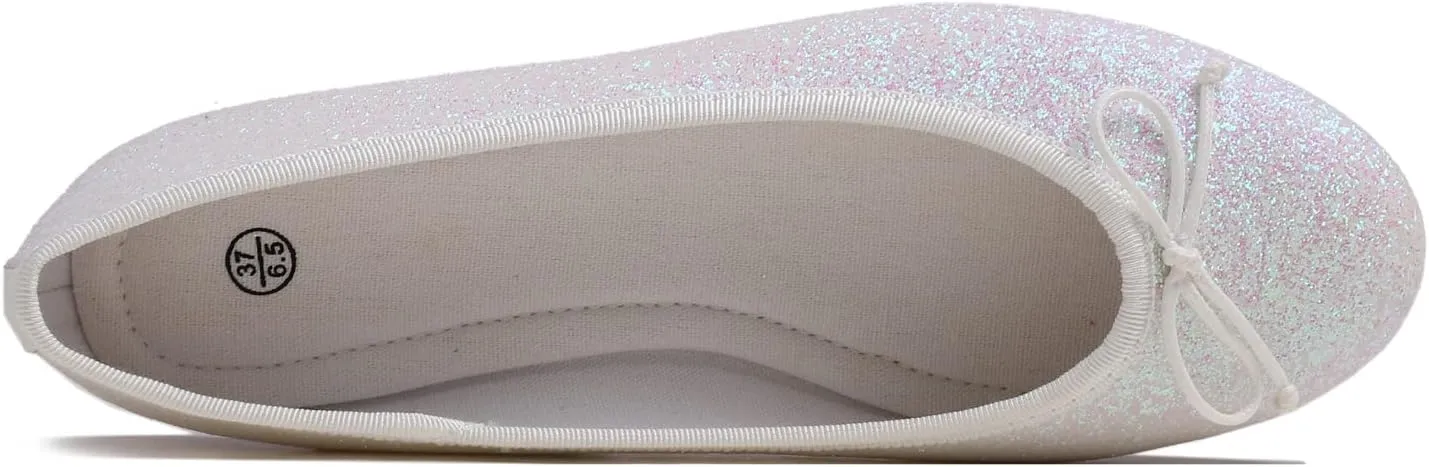 Women's Shiny Ballet Flats Sparkle Memory Foam Cushioned Colorful Glitter