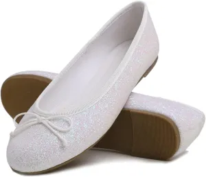 Women's Shiny Ballet Flats Sparkle Memory Foam Cushioned Colorful Glitter