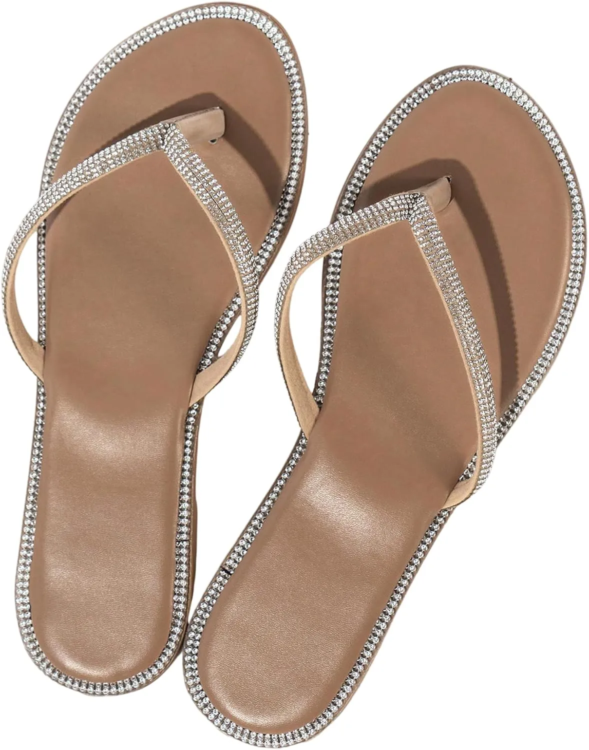 Women's Sparkly Flip Flops Glitter Rhinestone Dressy Thong Sandals Summer Vacation Beach Slip on Flats