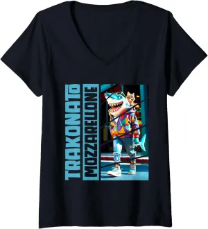 Womens TRAKONATO MOZZARELLONE - Brain Red Tralala Shark Funny V-Neck T-Shirt