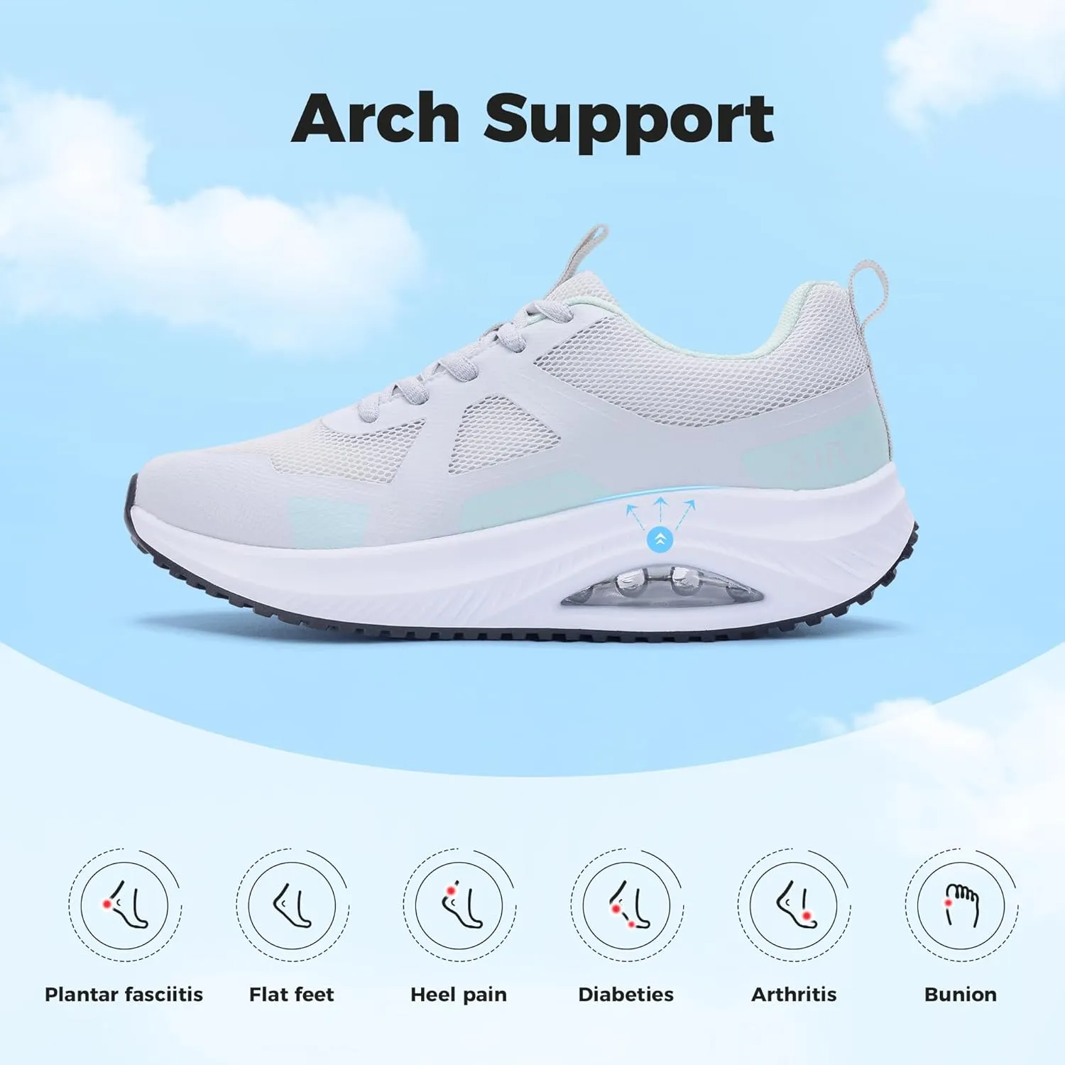 Womens Walking Shoes Orthotic Plantar Fasciitis Tennis Fashion Sneakers with Arch Support for Pain Relief All Day Standing US 6-11