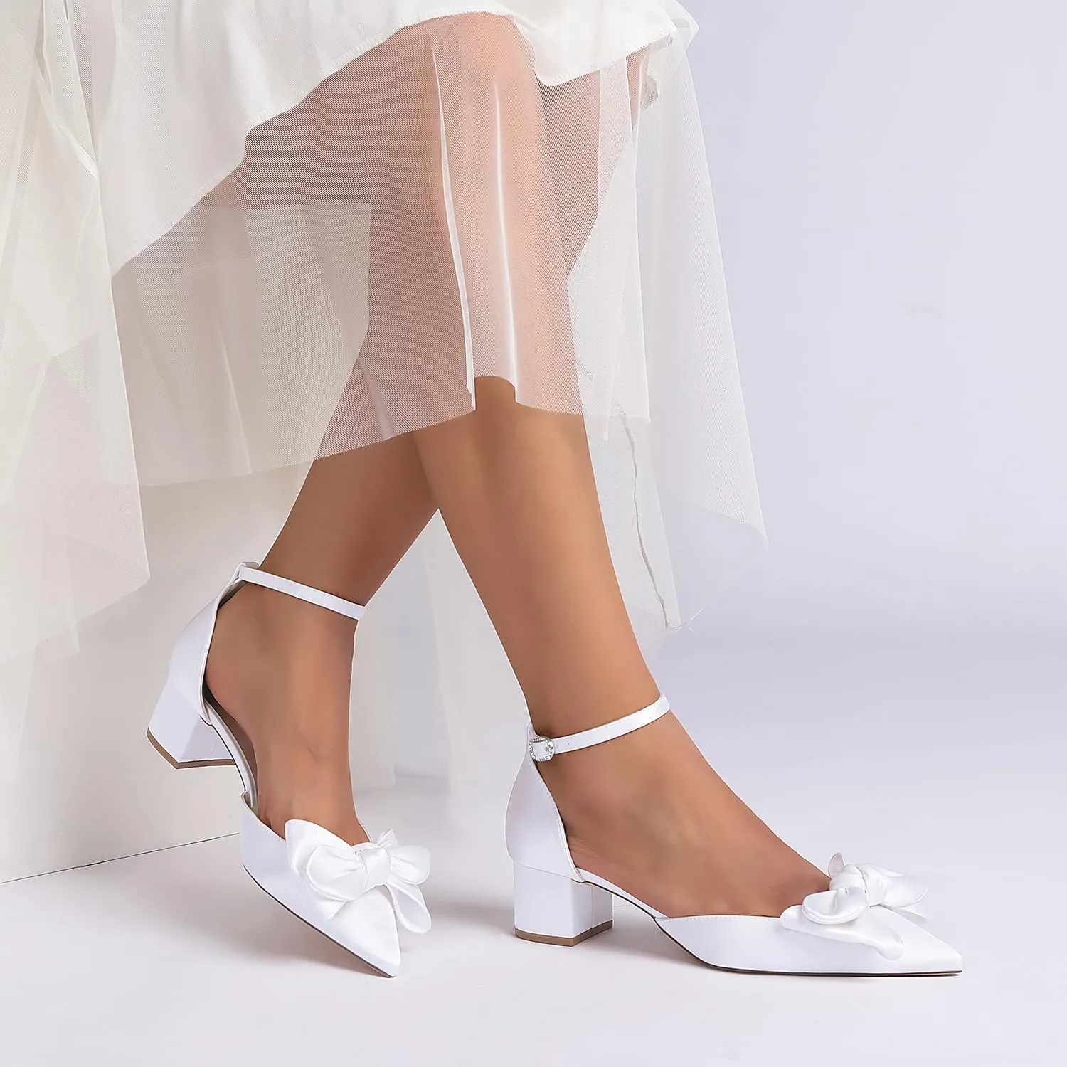Women's Wedding Low Heel for Bride Satin Bridal Shoes Prom Party Shoes Pumps