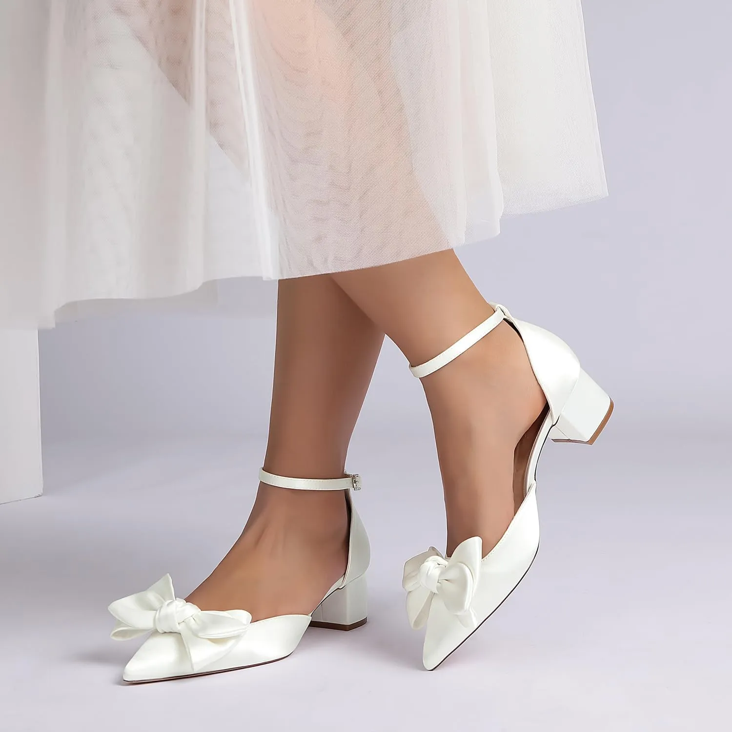 Women's Wedding Low Heel for Bride Satin Bridal Shoes Prom Party Shoes Pumps