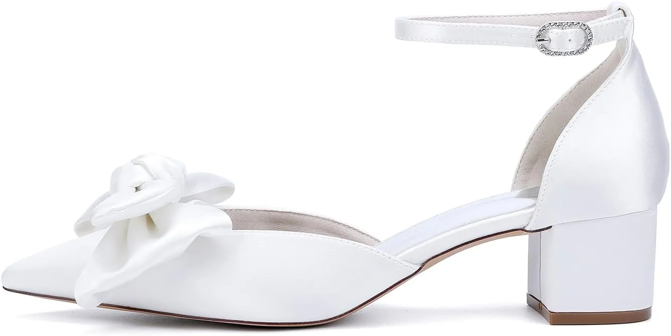 Women's Wedding Low Heel for Bride Satin Bridal Shoes Prom Party Shoes Pumps