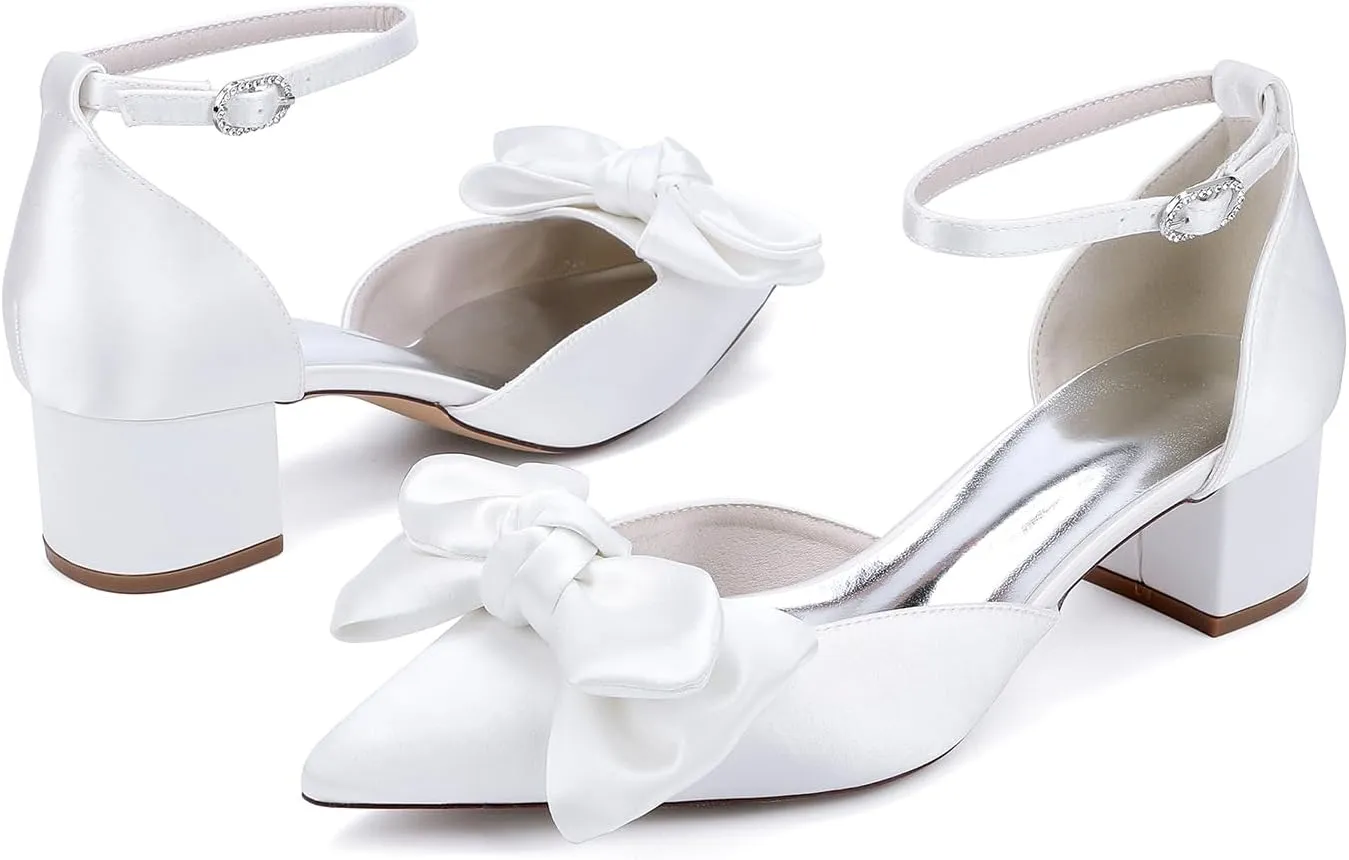 Women's Wedding Low Heel for Bride Satin Bridal Shoes Prom Party Shoes Pumps