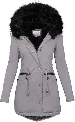 Women's Winter Coats Plus Size Fleece Lined Long Jackets Fur Hooded Snow Parka Thicken Warm Outerwear with Pockets