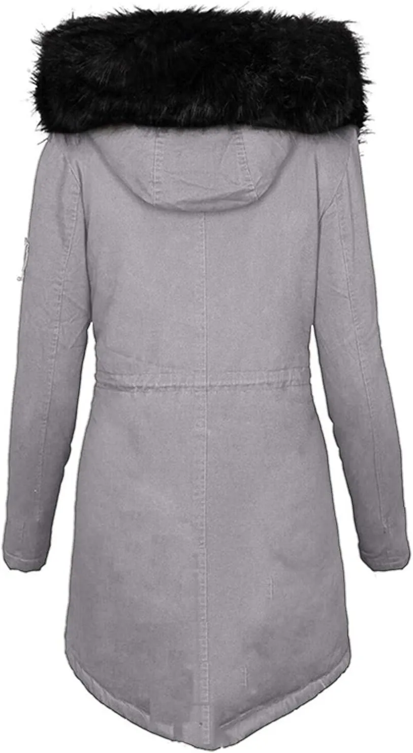 Women's Winter Coats Plus Size Fleece Lined Long Jackets Fur Hooded Snow Parka Thicken Warm Outerwear with Pockets