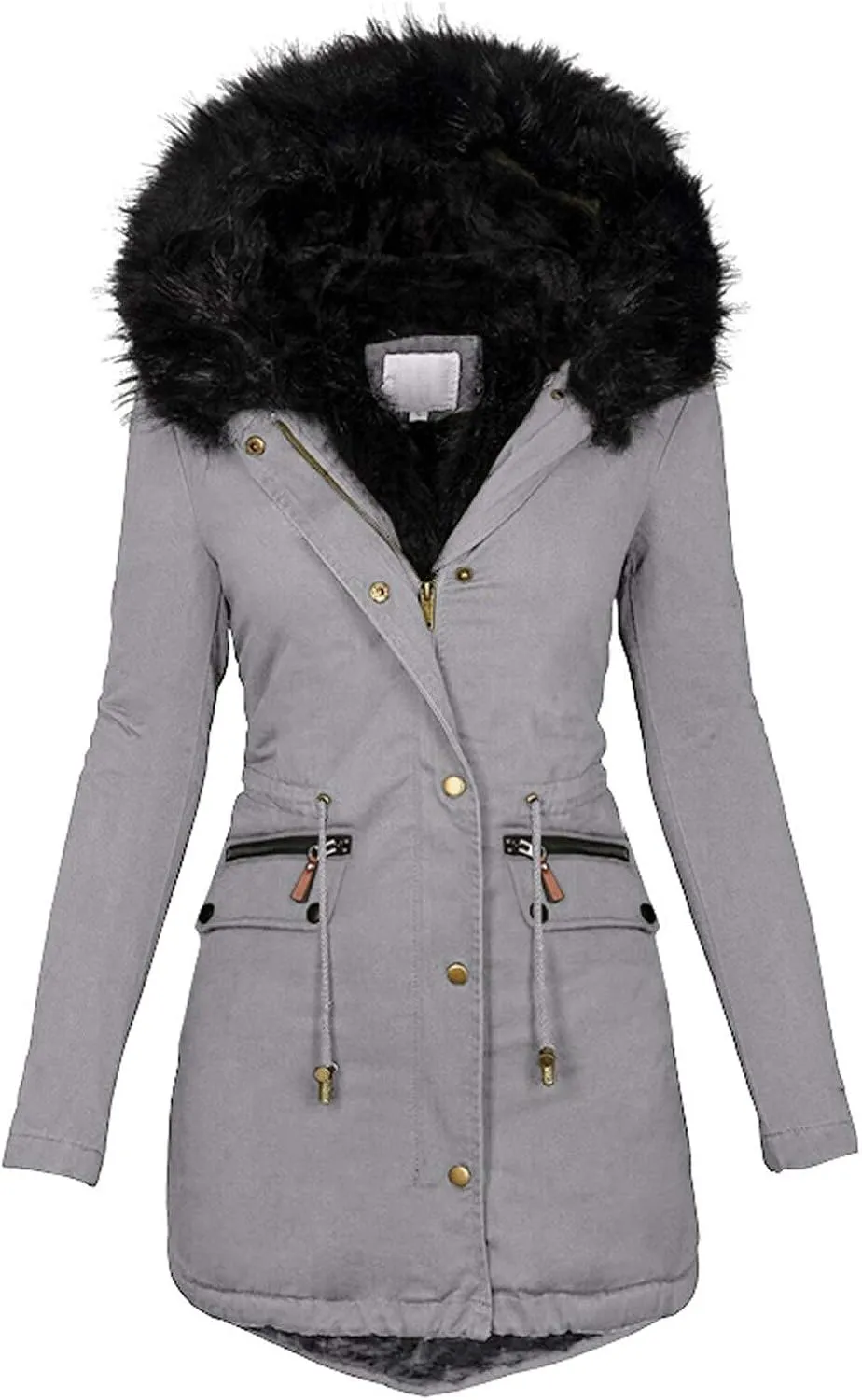 Women's Winter Coats Plus Size Fleece Lined Long Jackets Fur Hooded Snow Parka Thicken Warm Outerwear with Pockets