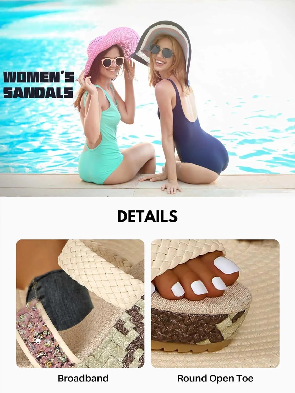 Womens Woven Wedge Platform Sandals Bohemian Sequin Flower Strap Platform Slides with Braided Detail Comfortable Summer Vacation Shoes for Beach, Brunch, and Everyday Outfits