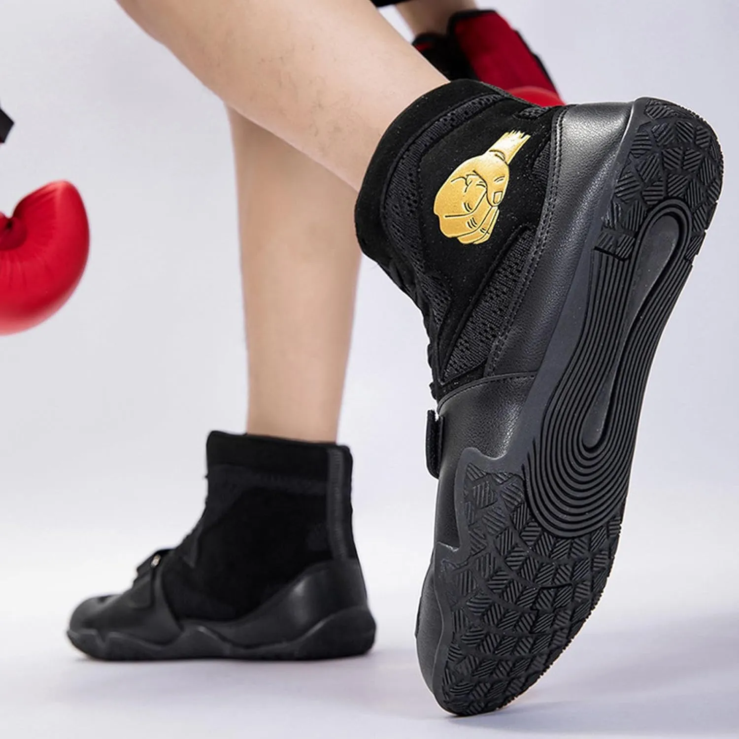 Wrestling Shoes Mens Women Competition Training Boxing Shoes Lightweight Breathable High Top Fitness Sneakers for Weightlifting Powerlifting