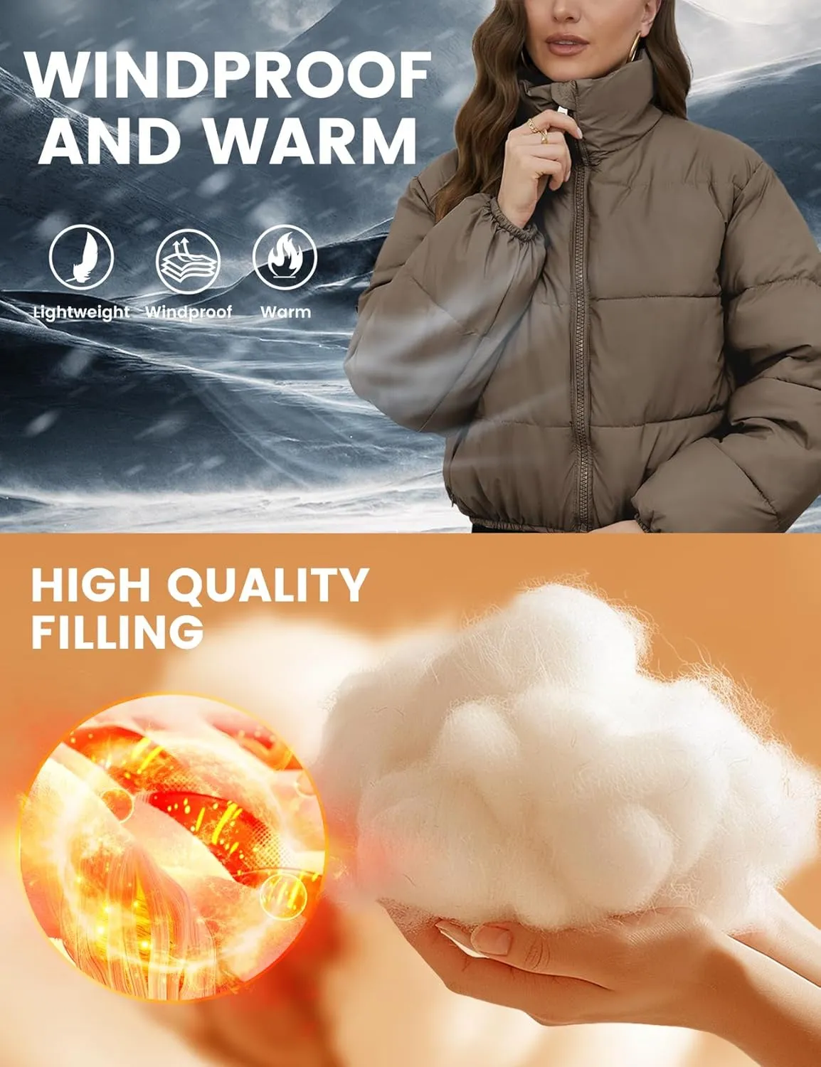 Wyeysyt Women's Cropped Puffer Jacket Winter Quilted Stand Collar Lightweight Outerwear Coats with Pockets