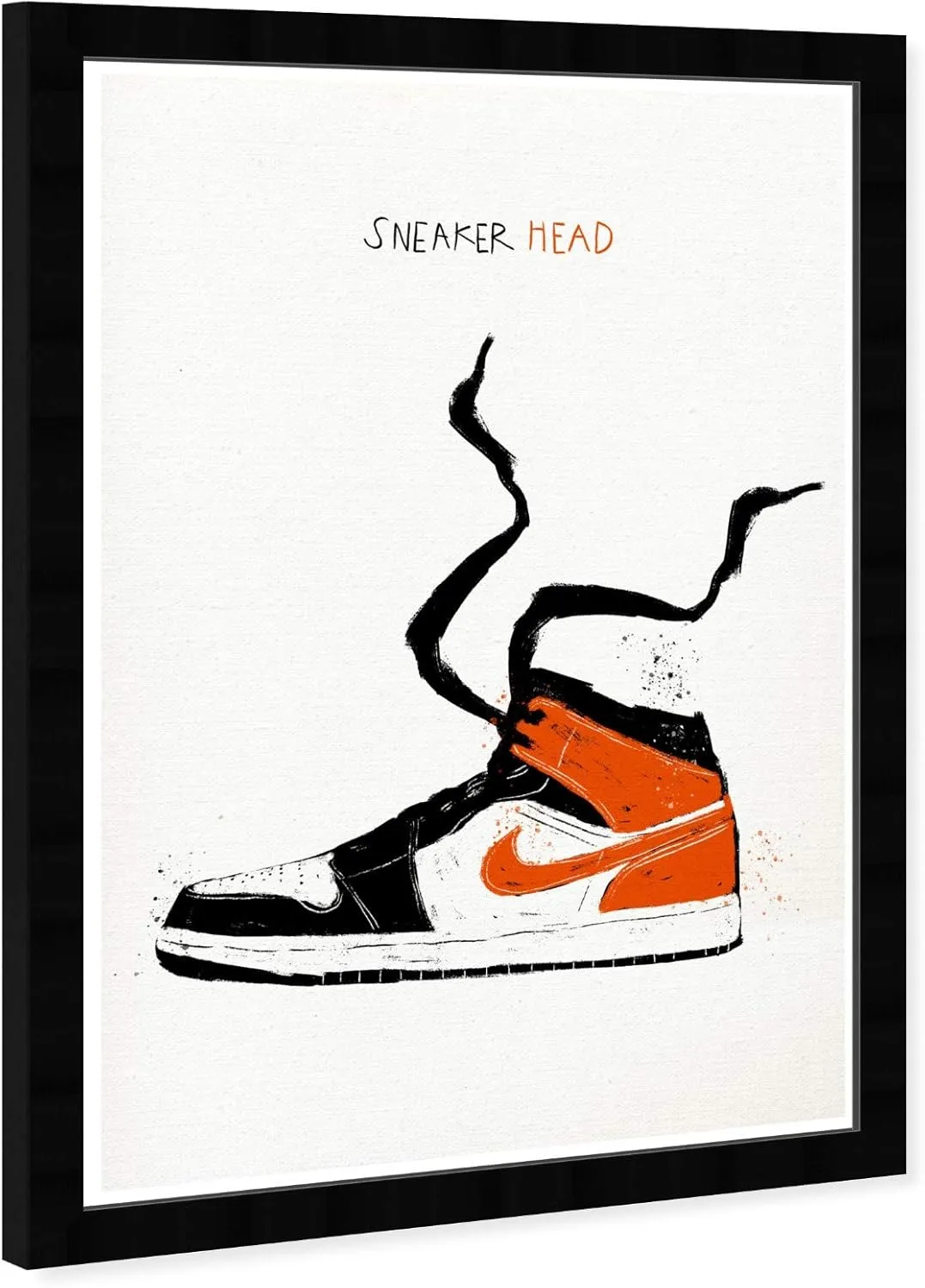 Wynwood Studio Basketball Sneakers Wall Art Street Style Home Décor Framed Poster Print Painting 'Sneaker Head Drawing' in Black, Red Swoosh Jordans