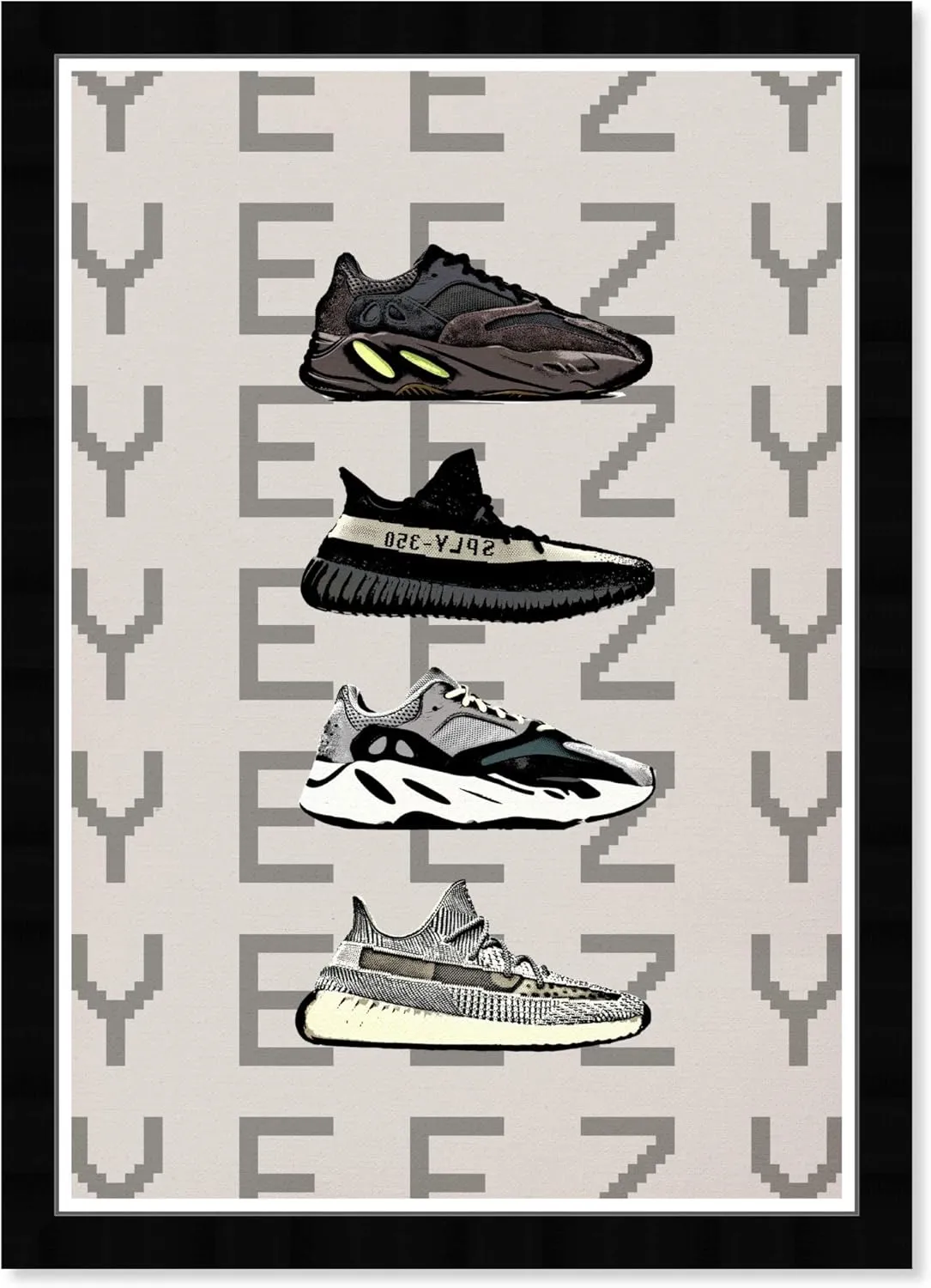 Wynwood Studio Framed Print 'Hypebeast Sneakers' Shoes Wall Art, 13 x 19 inches, Modern, Black, Gray, White