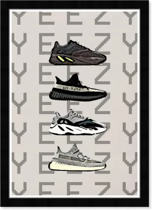 Wynwood Studio Framed Print 'Hypebeast Sneakers' Shoes Wall Art, 13 x 19 inches, Modern, Black, Gray, White
