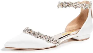 XYD Women Classic Pointed Toe D'Orsay Wedding Flat Sandals Sparkly Rhinestones Ankle Strap Low Heel Dress Shoes with Zipper (Size 11, White)