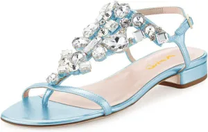 XYD Women T-Strap Flat Sandals Open Toe Rhinestone Slingback Low Heel Ankle Strap Summer Shoes