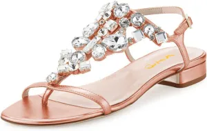 XYD Women T-Strap Flat Sandals Open Toe Rhinestone Slingback Low Heel Ankle Strap Summer Shoes
