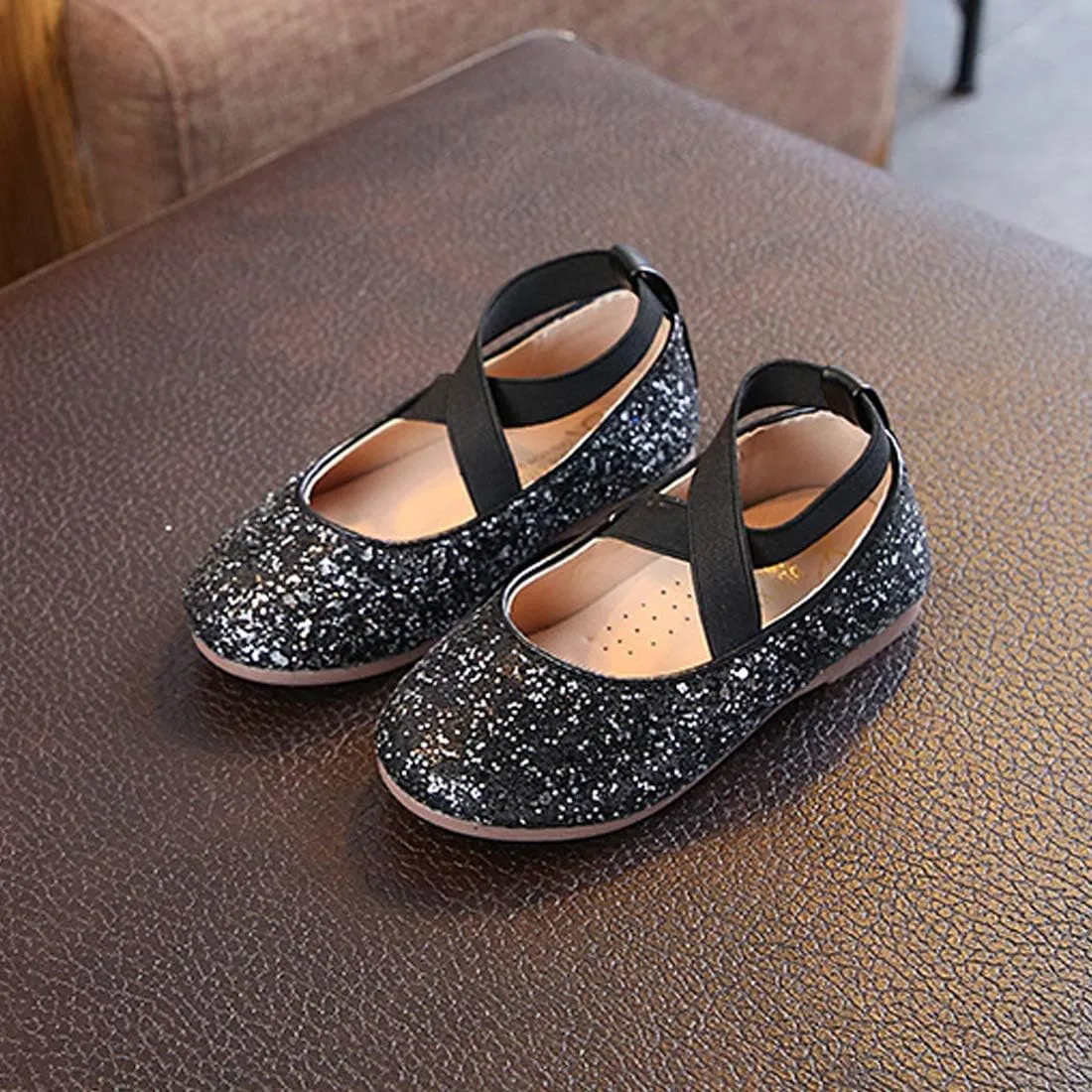 YIBLBOX Girl's Glitter Ballet Flats Ballerina Mary Jane Princess Wedding Dress Shoes Sparkle Dress up Shoes